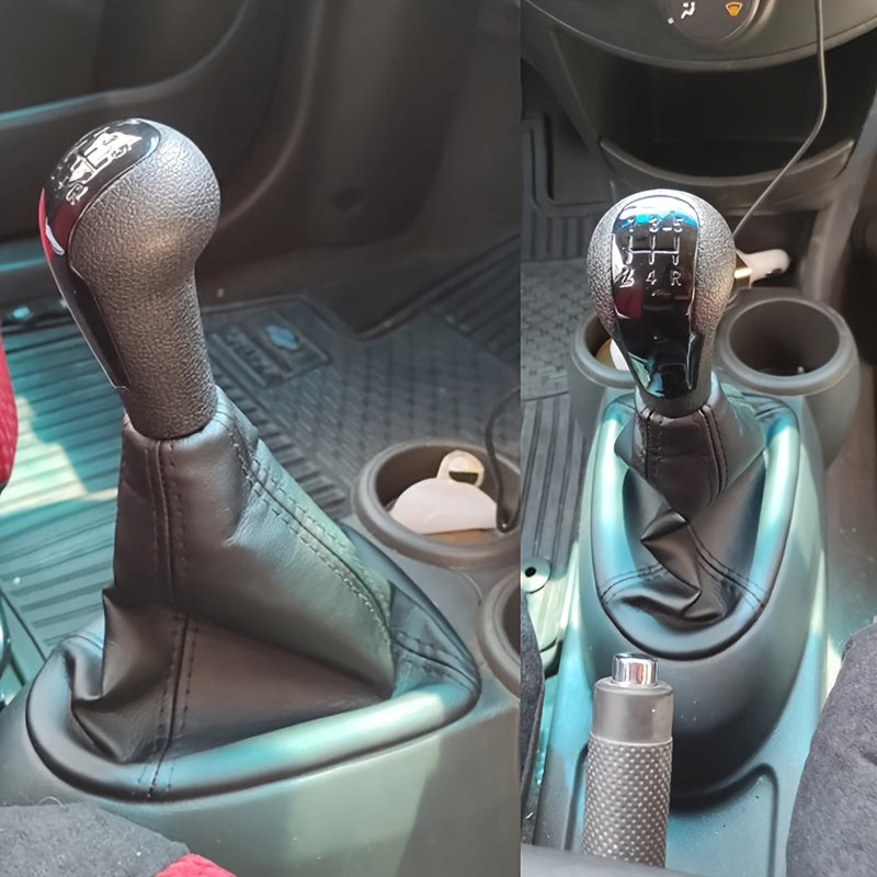 Universal PU Leather 5-Speed Manual Gear Shift Knob with Boot Anti-Slip