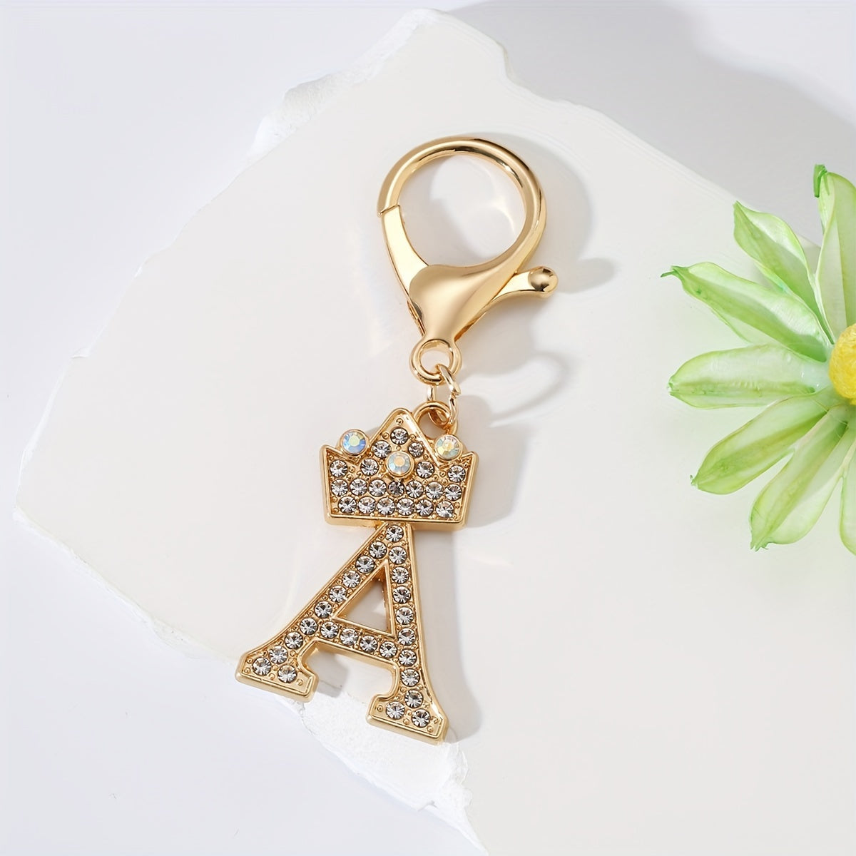 Men's Zinc Alloy Keychain with Artificial Diamond Crown and Letter Charms