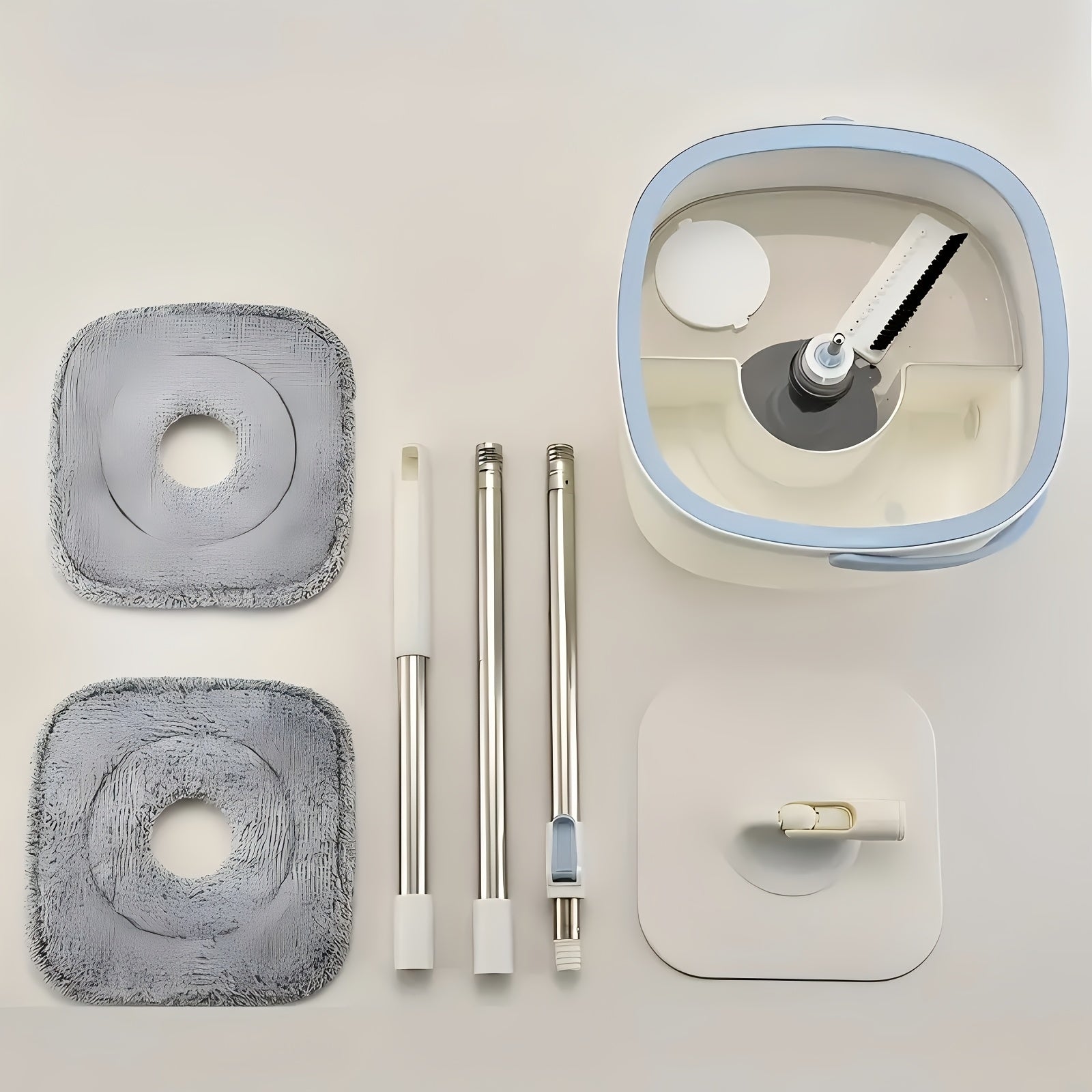 Wheat Straw Spin Mop and Bucket Set with Separate Dirty Water Compartment