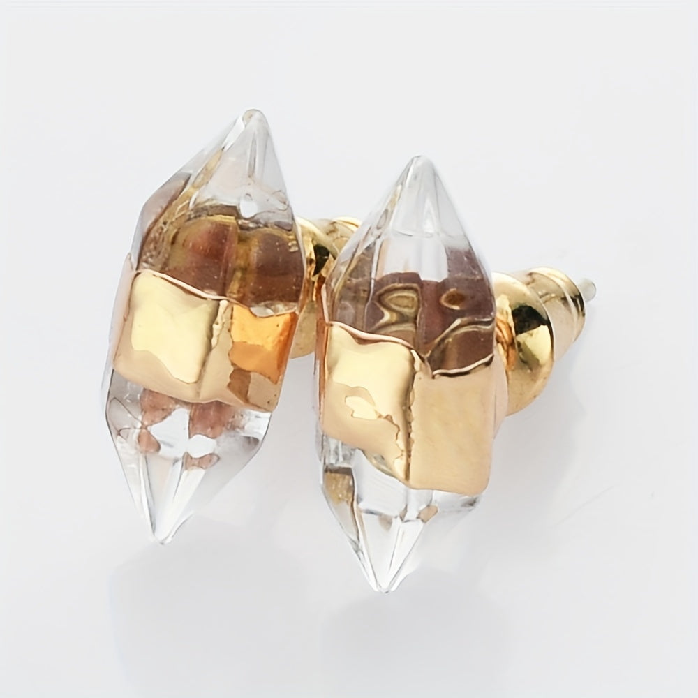 14K oltin qoplamali zamonaviy olti burchakli quloq uzuklari, tabiiy tosh va 925 kumush quloq ignasi - mis aksentlari, kundalik kiyim va sovg'a uchun mukammal minimalist dizayn, noyabr oyining tug'ilgan toshi.