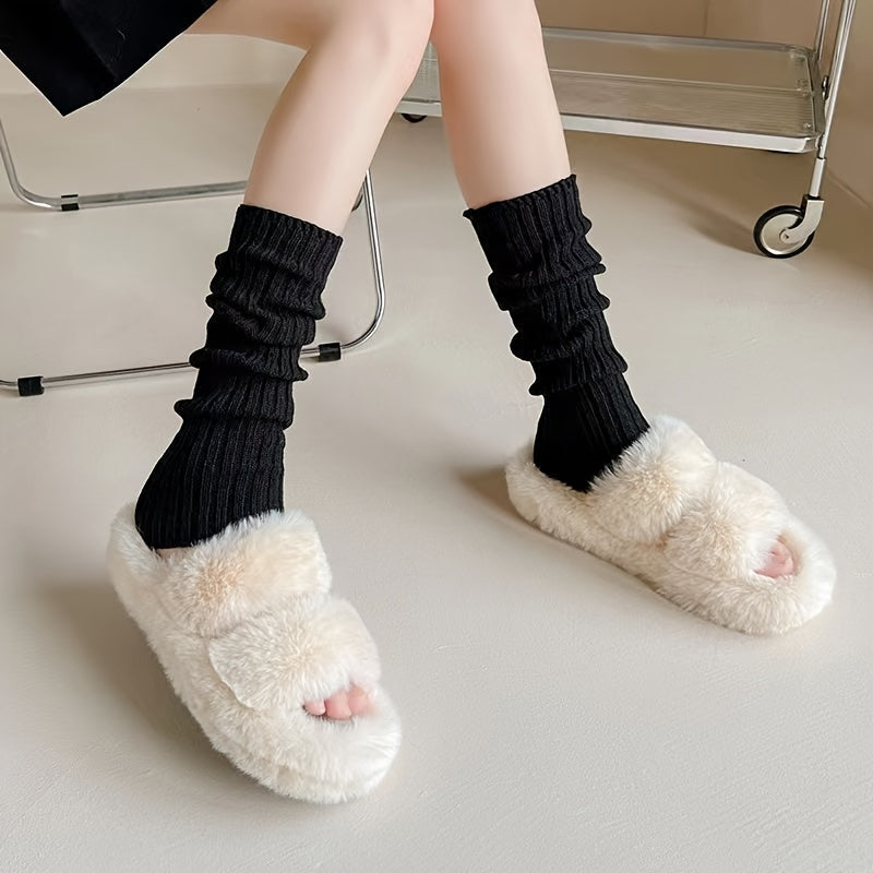 Women's Knit Leg Warmers Solid Color Cozy Socks Hosiery