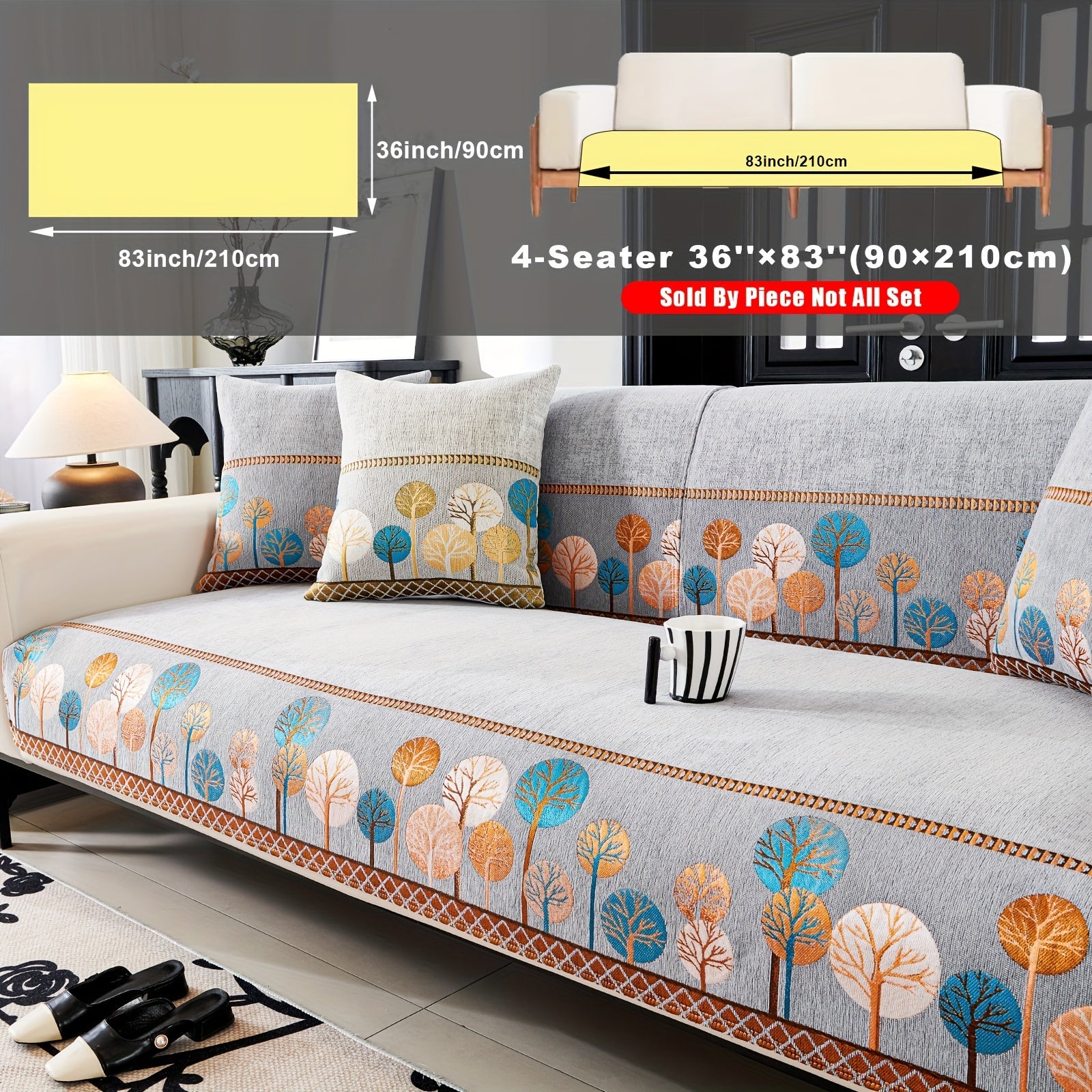 Chenille Sofa Cover with Tree Embroidery Pet-Friendly Slip-Resistant Easy to Clean Fits Various Sofa Sizes for Living Room and Home Decor