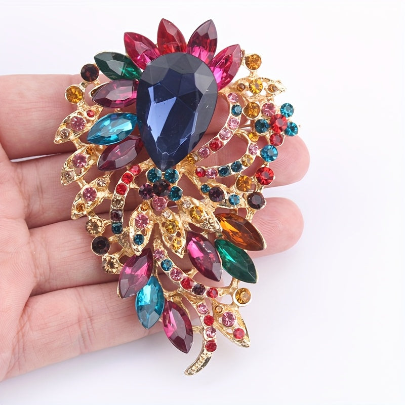 Women's Elegant Water Drop Rainbow Crystal Moon Brooch Jewelry