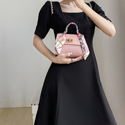 Women's PU Leather Crossbody Bag with Geometric Print and Scarf Accent