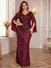 Sequin Slit Sleeve Long Evening Gown for Parties Plus Size Bodycon Mermaid Style