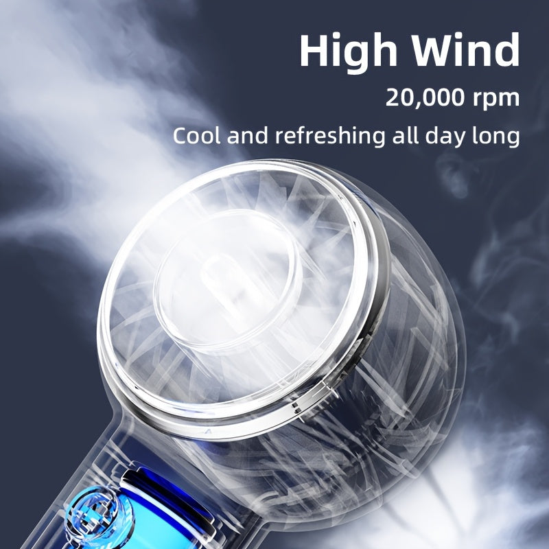 Mini handheld fan with rechargeable battery white pink blue travel outdoor modern cylindrical shape