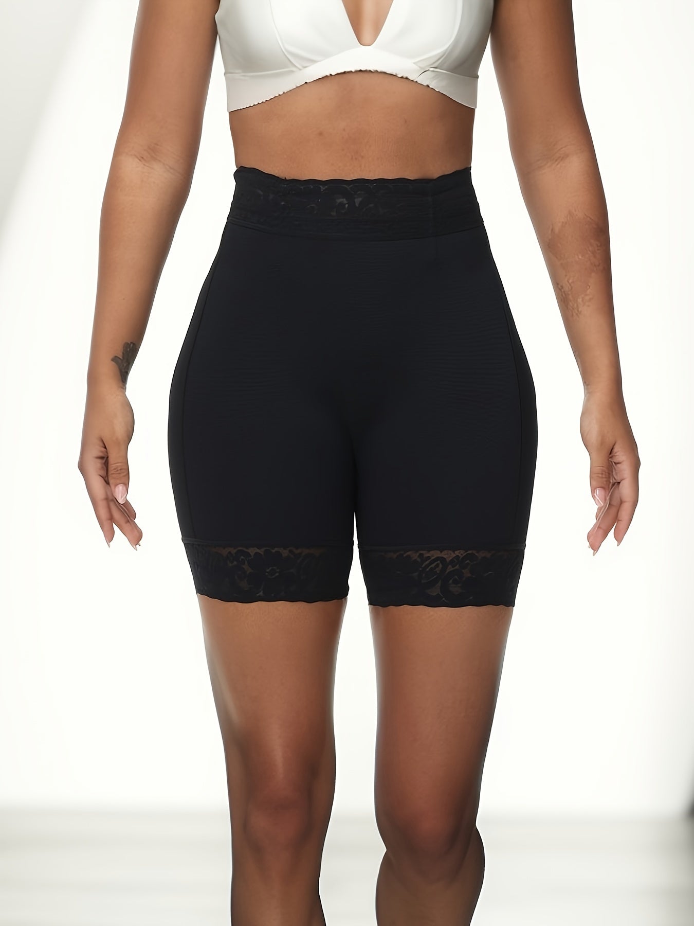 Women's High-Waist Shaping Shorts with Lace Trim Tummy Control Butt Lift Seamless Body Sculpting