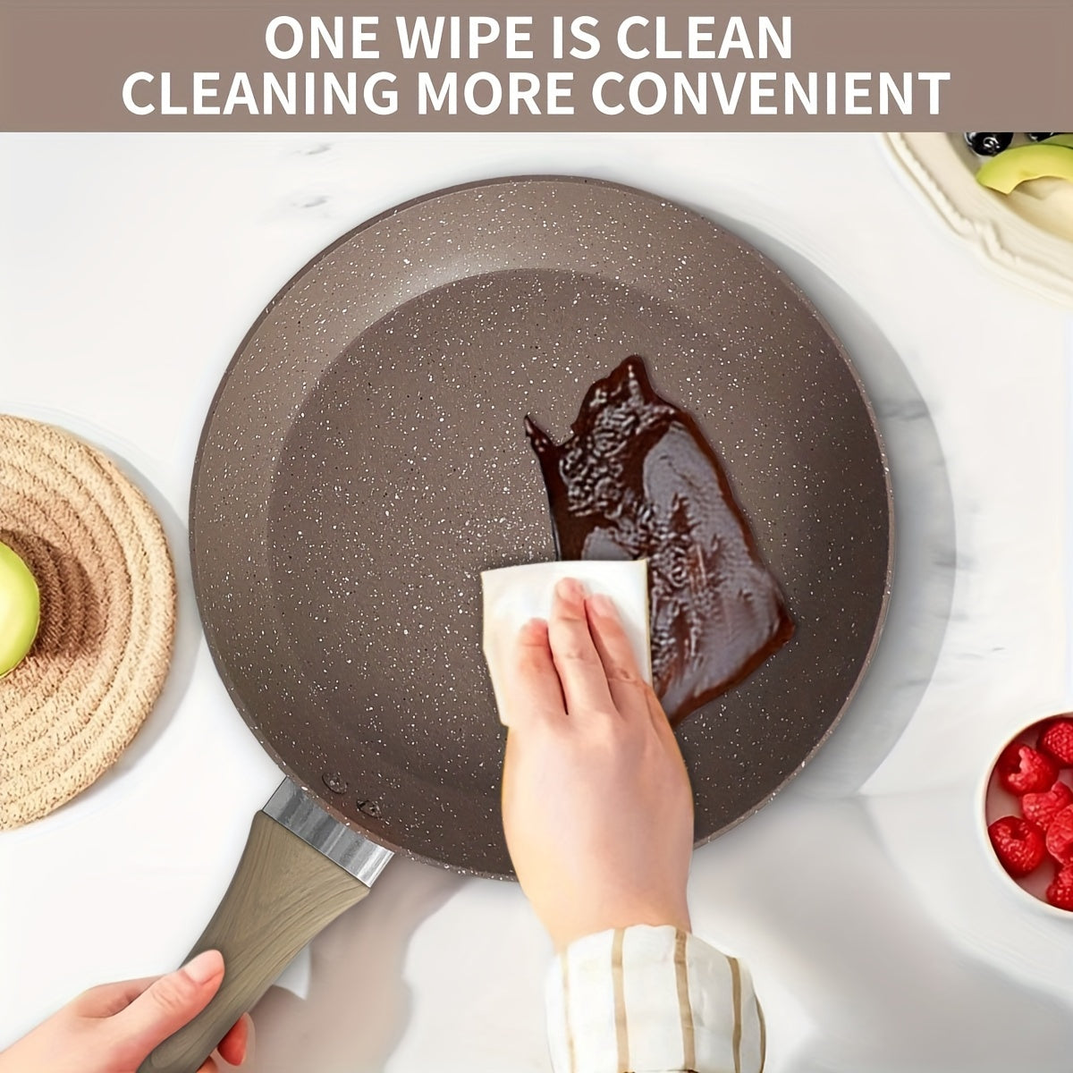 Non-Stick Aluminum Frying Pan with Wooden Handle Maifan Stone Coating Dishwasher Safe