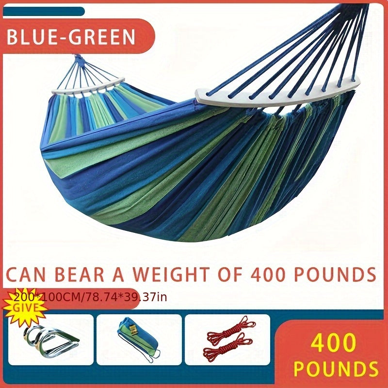 Heavy-Duty Rainbow Canvas Hammock for Single or Double Support Up to 226.8 KG with Wooden Sticks and Tree Straps