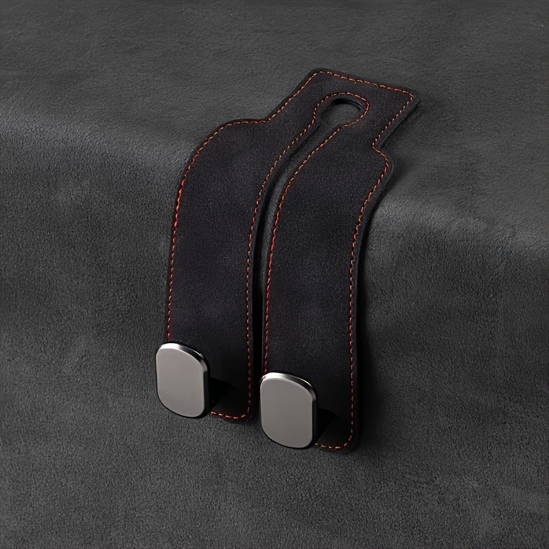 Universal Faux Leather Car Seat Headrest Hooks with Concealed Metal Slots