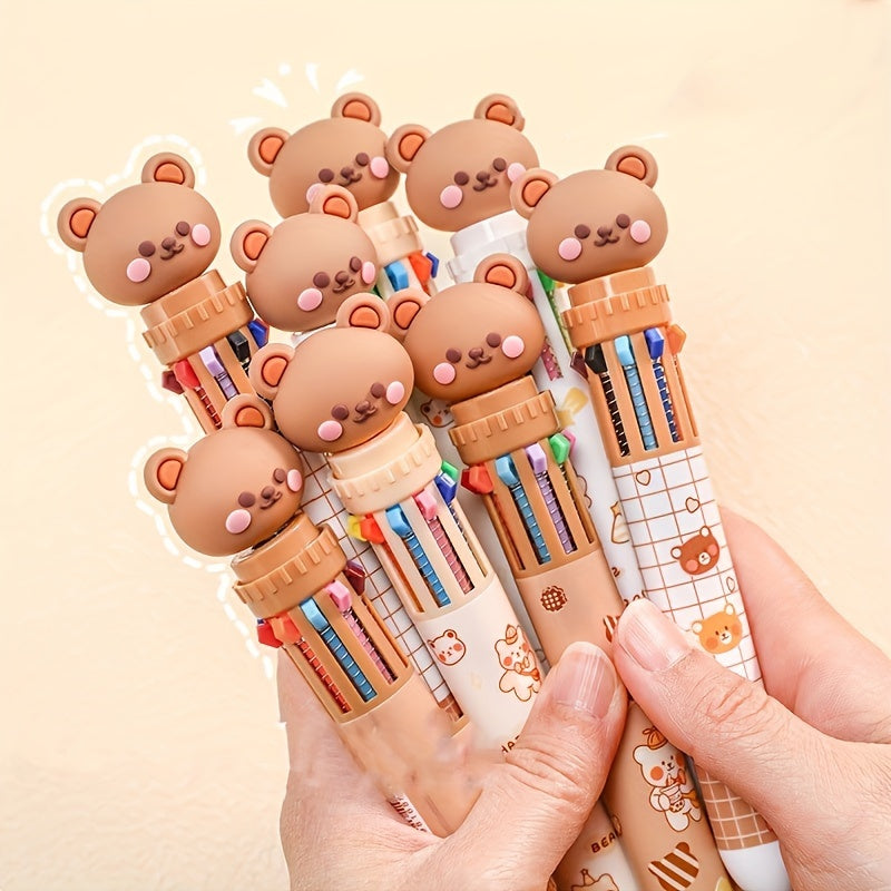 10-Color Round Ballpoint Pen for Students Cartoon Press Mechanism