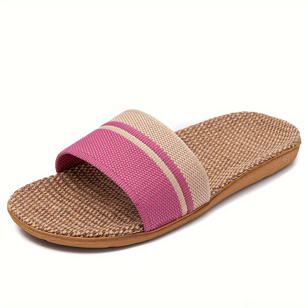 Women's Linen Slides Open-Toe Flat Summer Sandals Indoor Outdoor Size 6-10.5