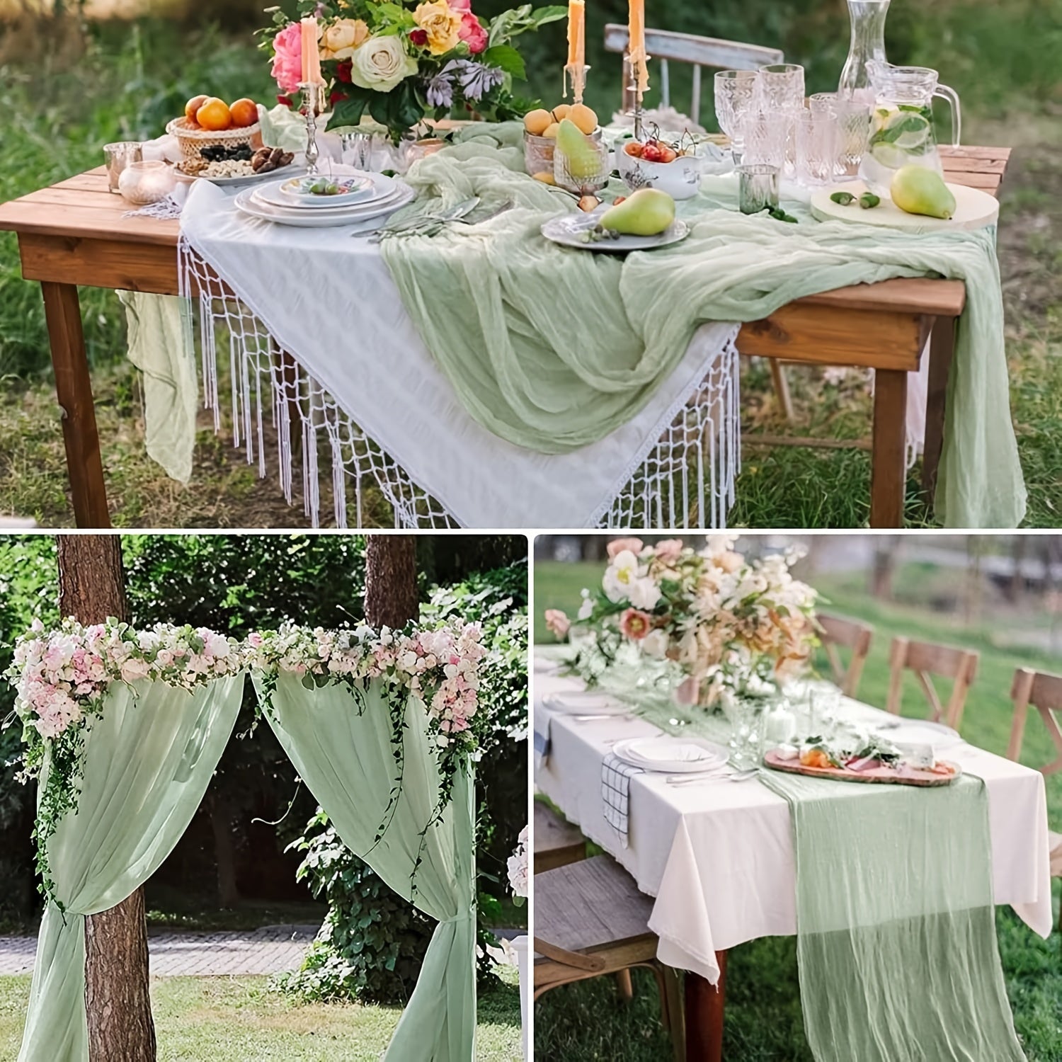 Green Gauze Table Runner for Bohemian Wedding Decor