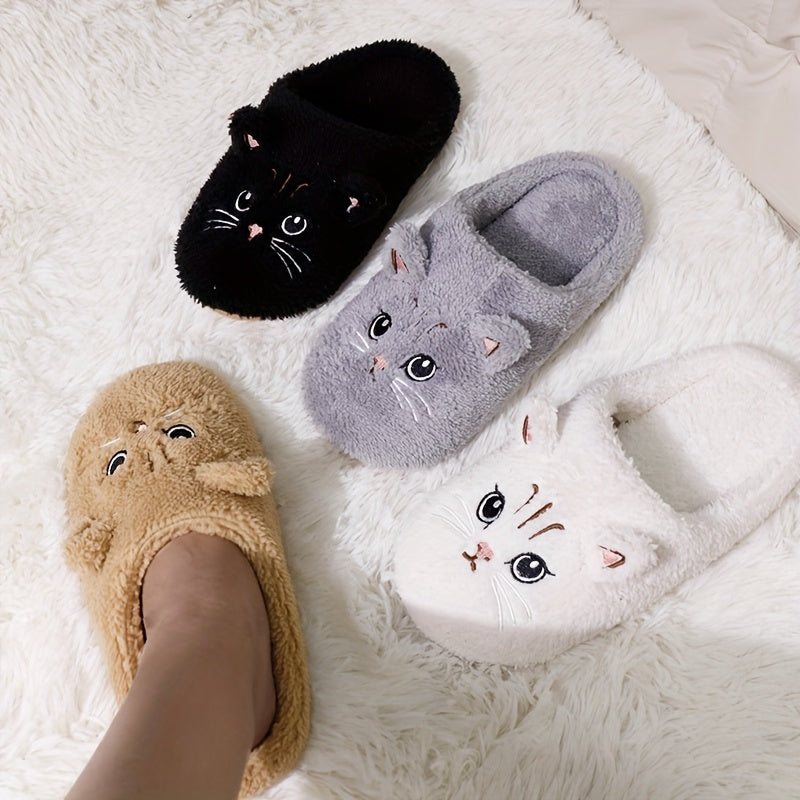 Uniseks peluş mushuk shippirlari yumshoq, sirg‘almas, ichki qulaylik uchun, kulrang, oq, qora, bej