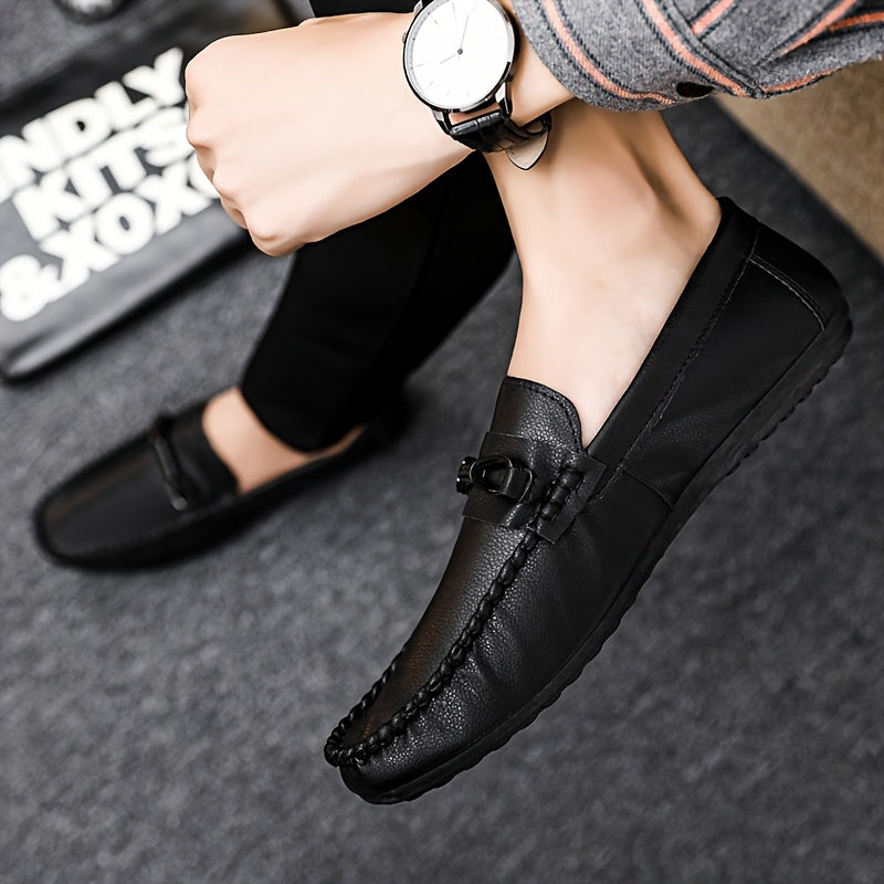 Men's Breathable PU Slip-On Loafers with Non-Slip Rubber Sole for All Seasons
