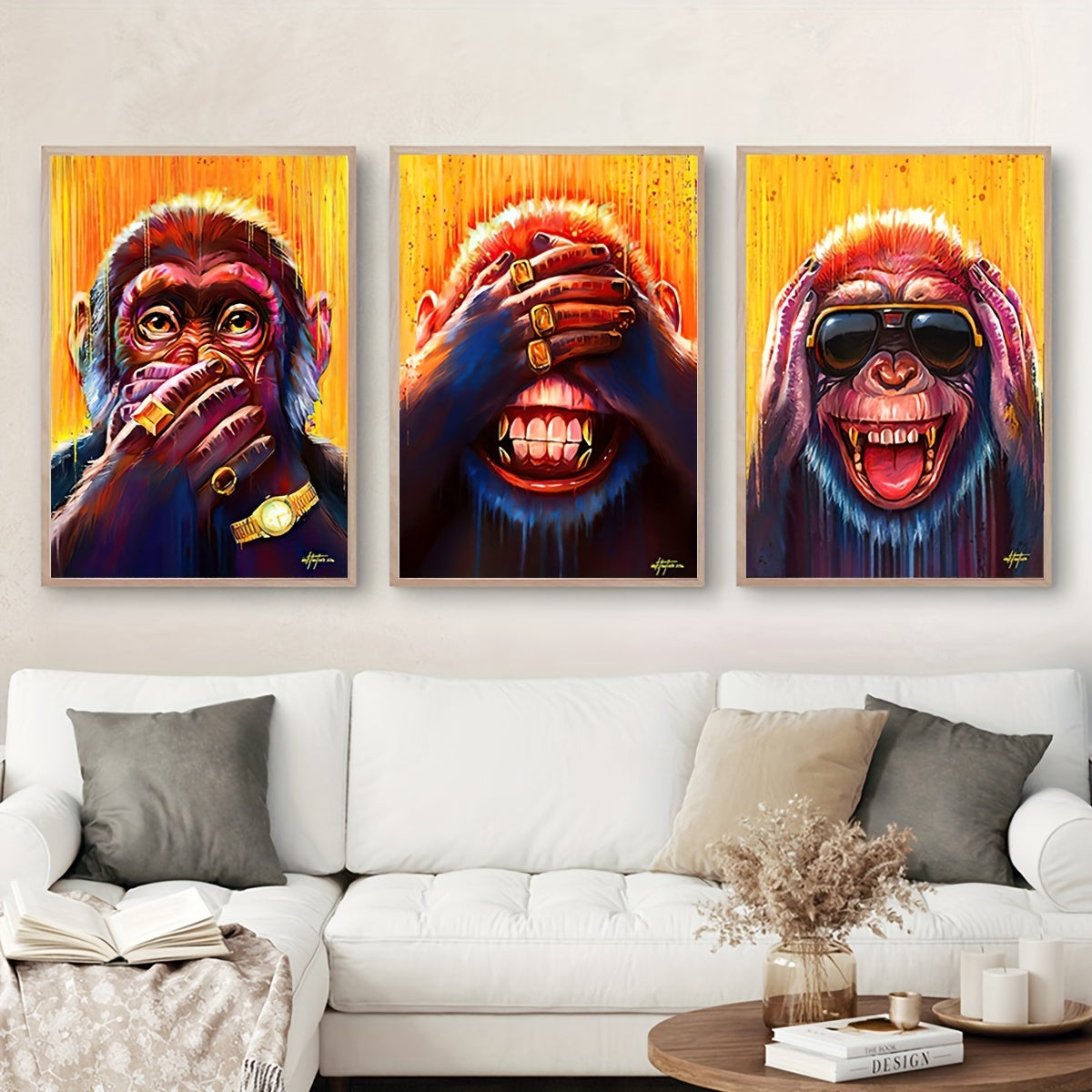 Set of 3 Unframed Canvas Posters Modern Art Funny Animal Monkey Wall Decor for Bedroom Living Room Corridor
