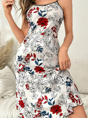 Plus Size Floral Print Short Sleeve Nightgown Soft Polyester Elastane