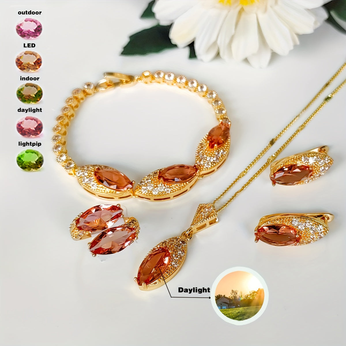 Color-Changing Jewelry Set with Synthetic Sudanite Earrings Pendant Rings Bracelets for Women
