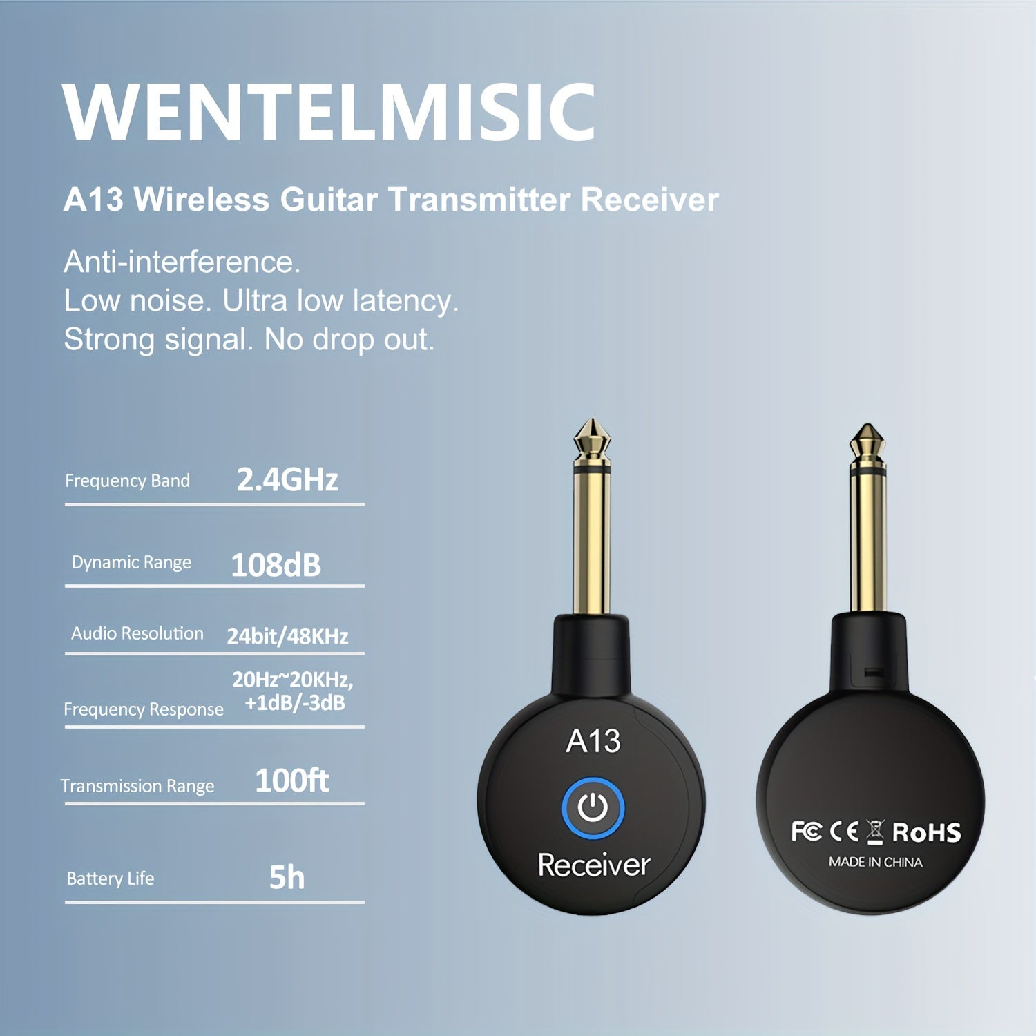 Wireless Guitar System for Guitar Bass Electric Instruments 2.4GHz Mini Transmitter Receiver