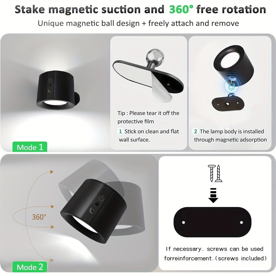 Tegishli boshqaruv bilan dimmable LED devor lampalari, ikki tomonlama yoritish bilan o'qish lampasi, 3 ta yorug'lik darajasi va 3 ta rang rejimi, zaryadlanadigan batareya, bir nechta xonalar uchun simsiz dizayn.