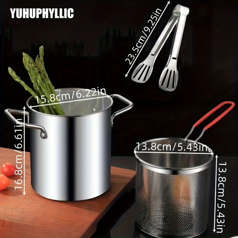 Freidora de acero inoxidable con soporte para filtro para papas fritas crujientes, pescado, pollo