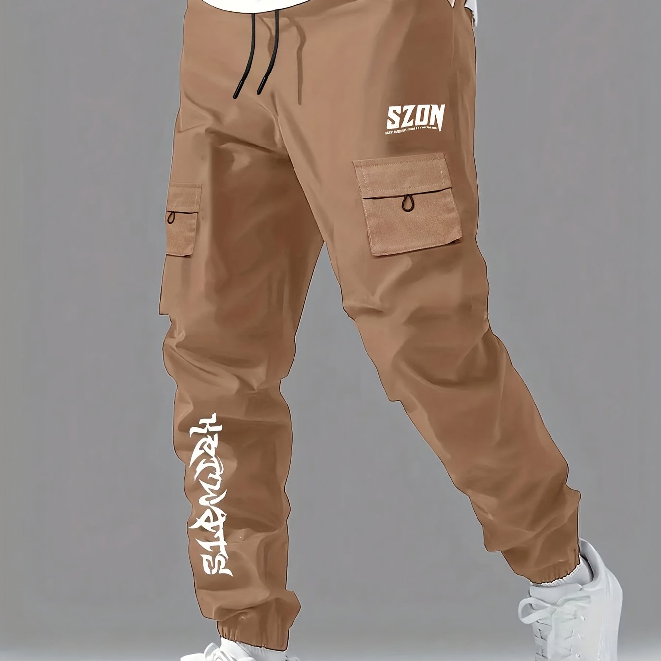 Мужские брюки-карго черного цвета с эластичными манжетами, множеством карманов, повседневные, для всех сезонов