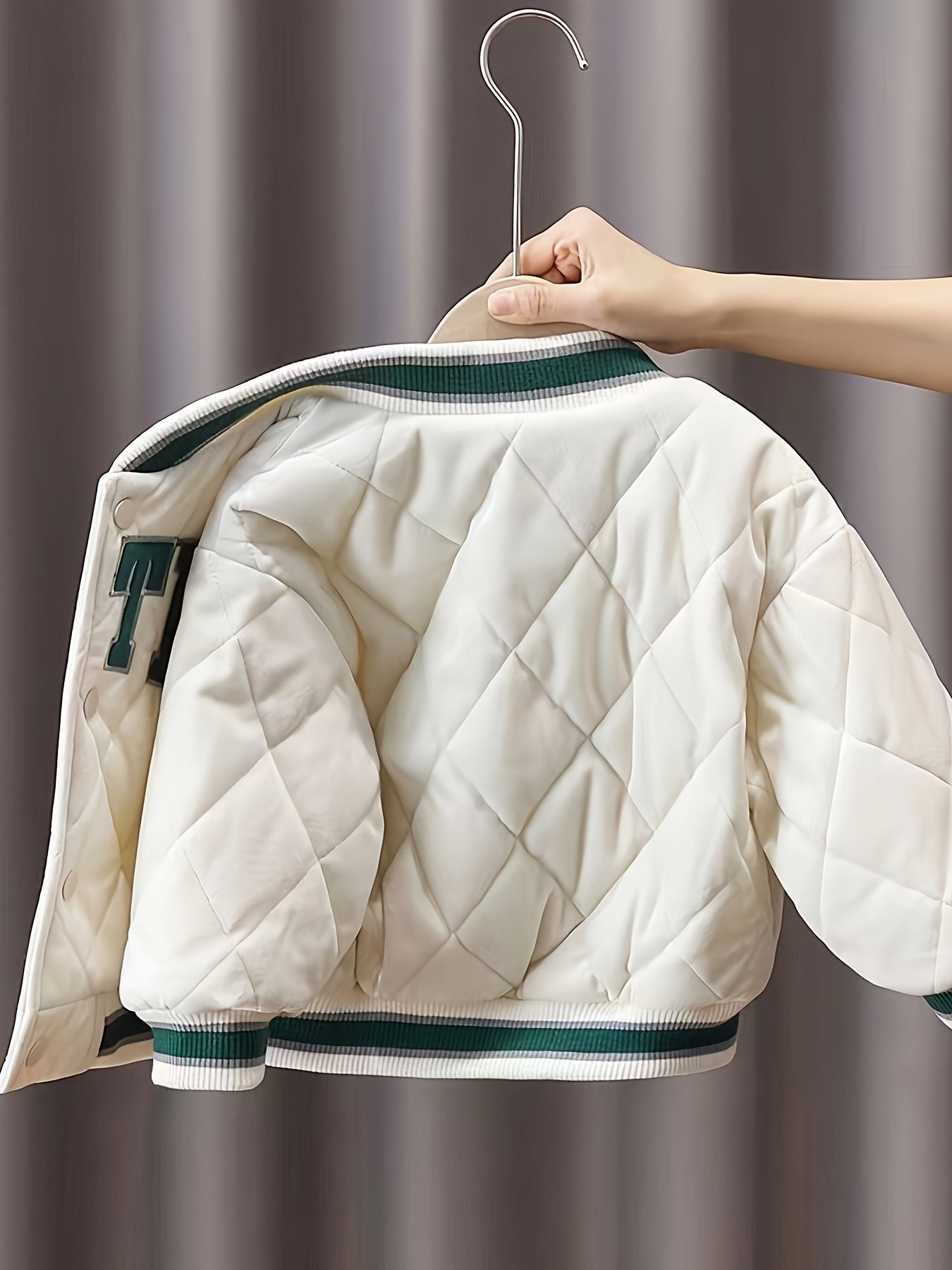Kids' Cotton-Blend Varsity Jacket with Letter Print for Boys and Girls Winter Coat