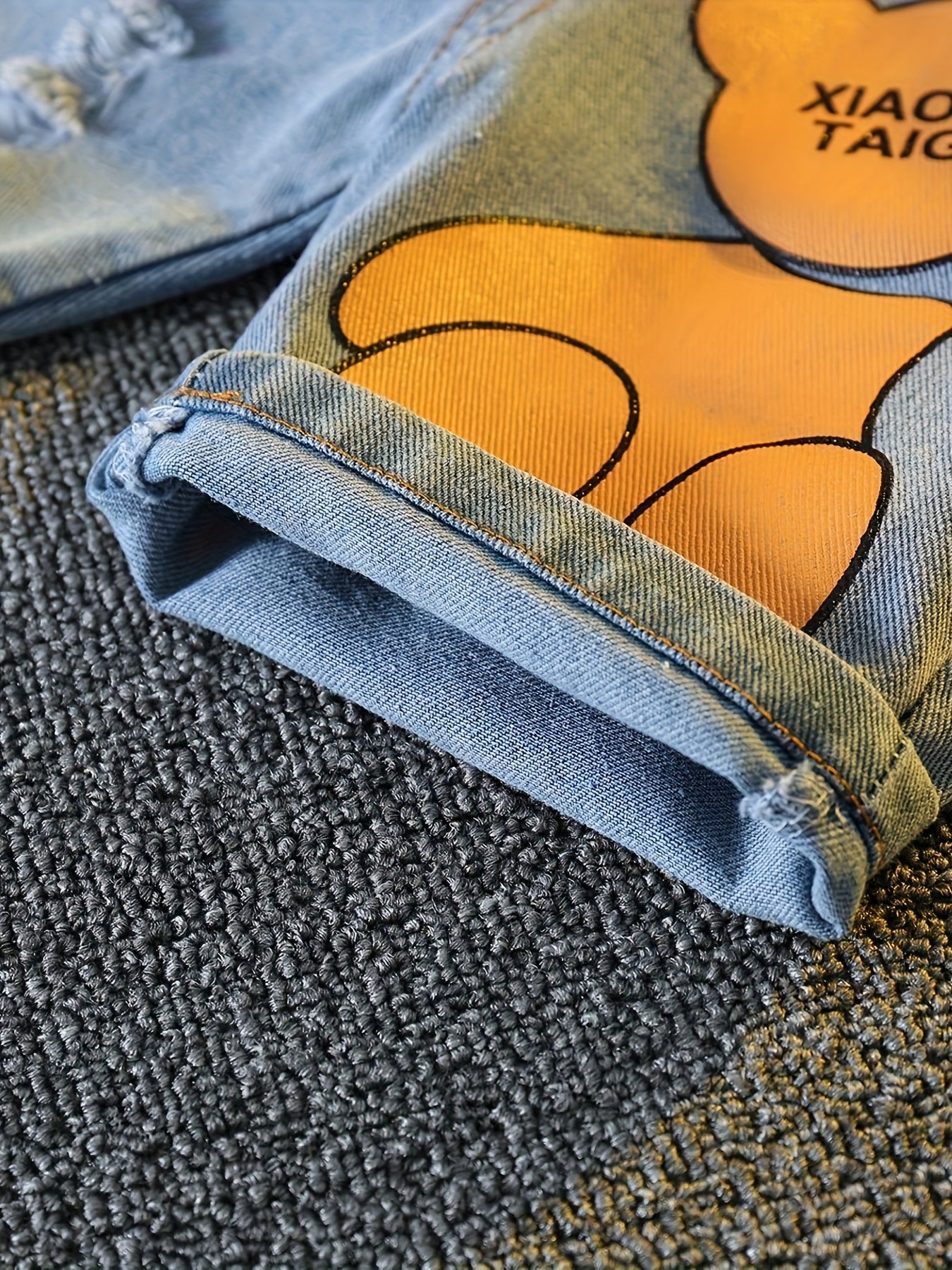 Cartoon Long Sleeve T-Shirt for Kids with Denim Shorts Summer Casual Cotton