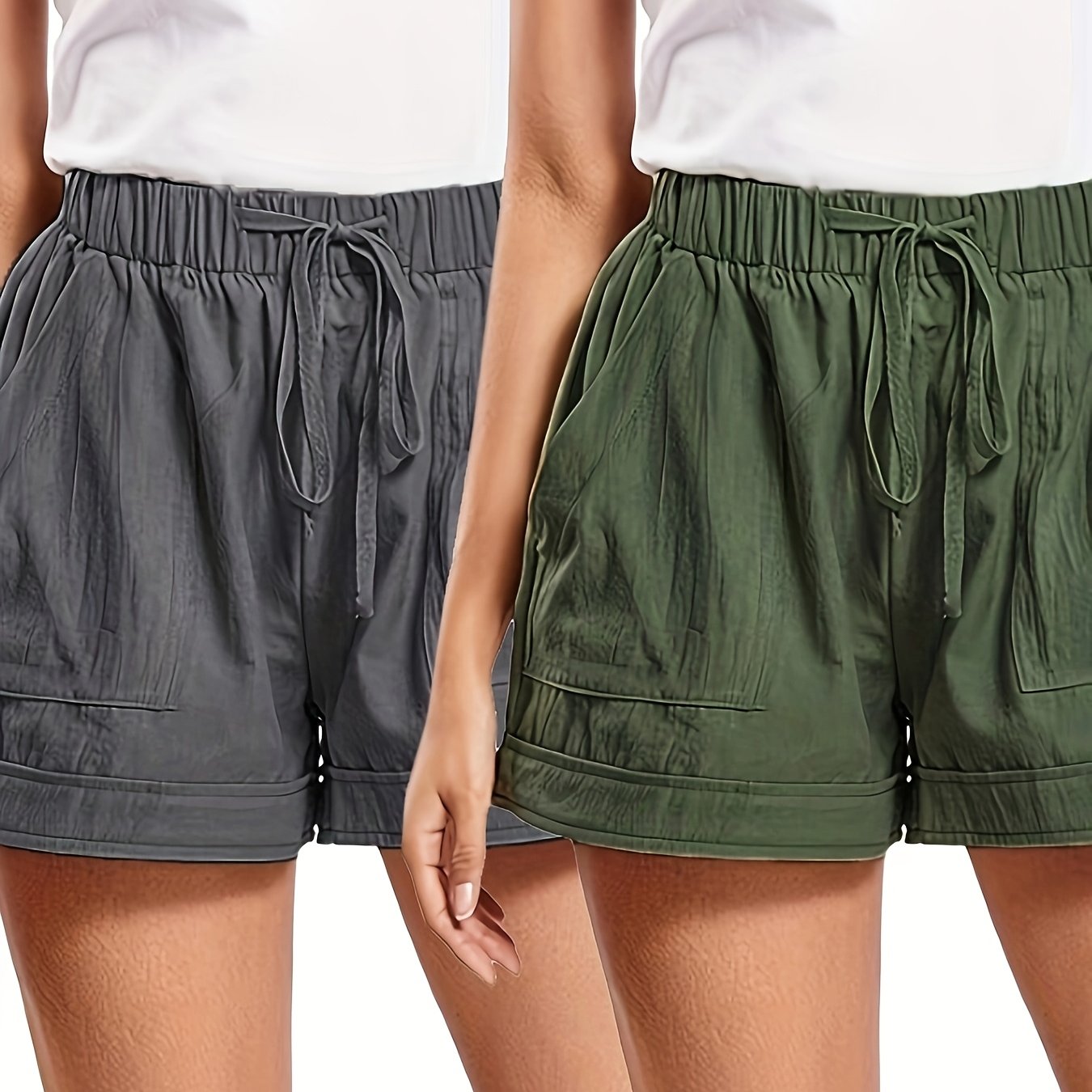 Pantalones cortos de talla grande sueltos con cordón ajustable para mujer, color negro y navy, verano de vacaciones