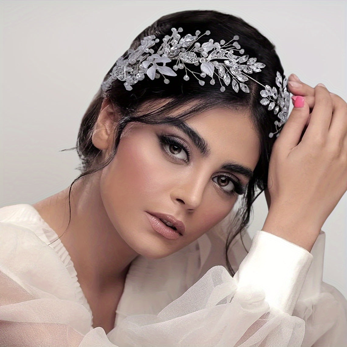 Vintage Rhinestone Bridal Headband for Women Wedding Hair Accessory Silver Alloy