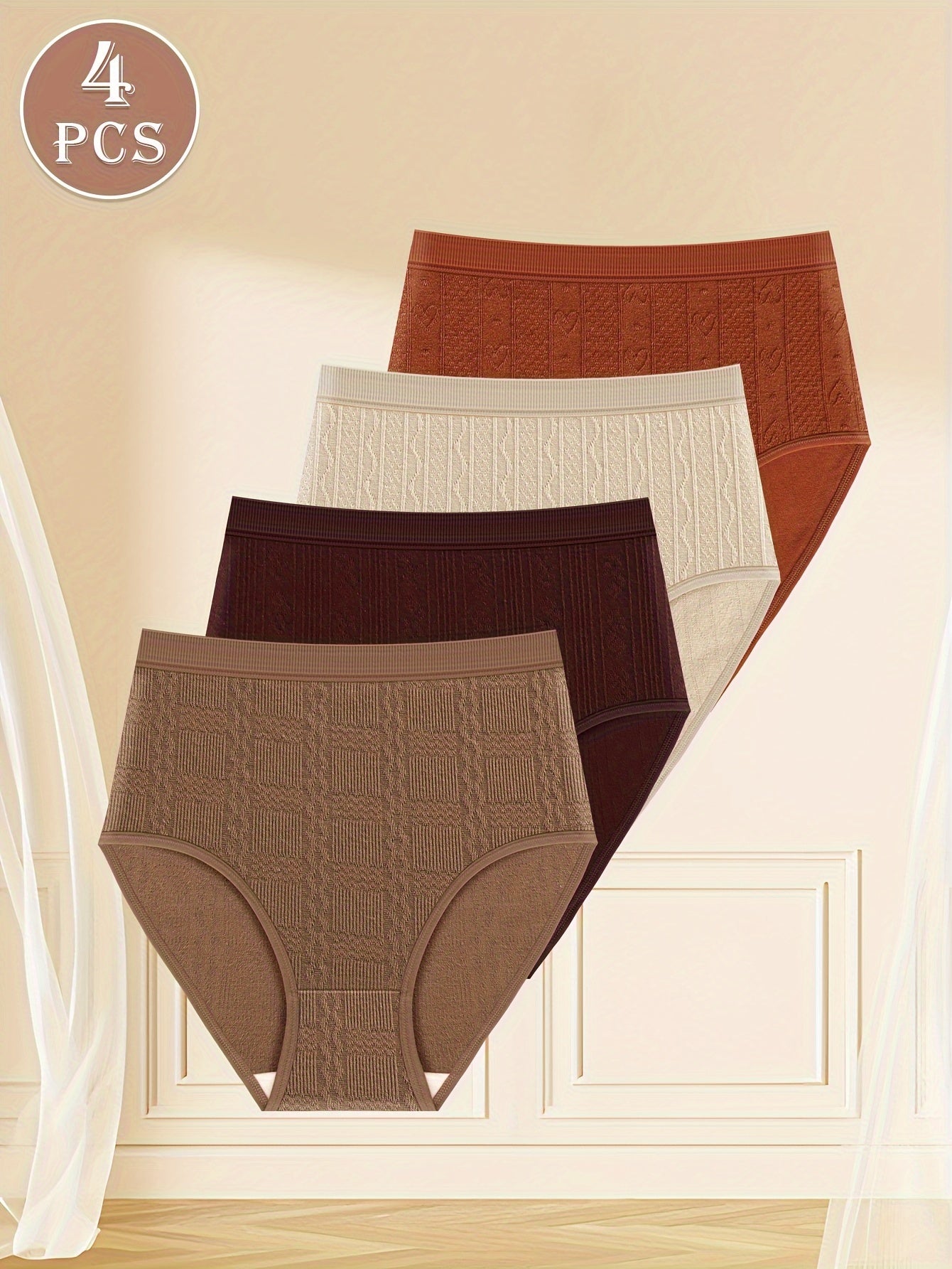 Plus Size Floral Print Low-Waist Panties 4-Pack Stretchy Polyester Blend