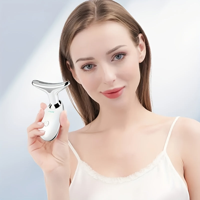 Перезаряжаемый LED-массажер для лица и шеи с режимами цвета, функцией нагрева, зарядкой через USB, идеальный подарок к Дню матери