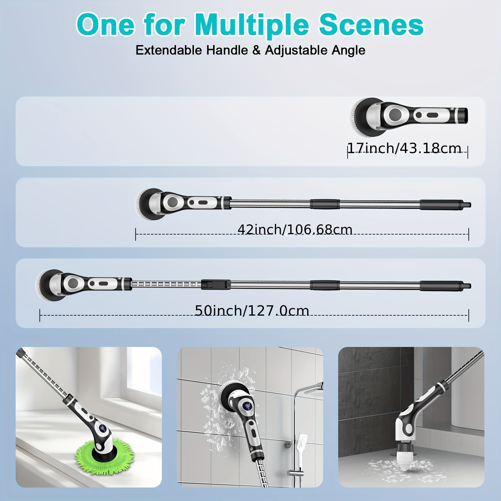 11-Donali simsiz elektr rotatsiyali polni tozalash qurilmasi, sozlanadigan teleskop tutqich bilan, pol, hammom, plitkalar uchun