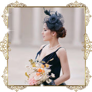 Flower-Decorated Headband with Feathers and Mesh for Weddings and Celebrations