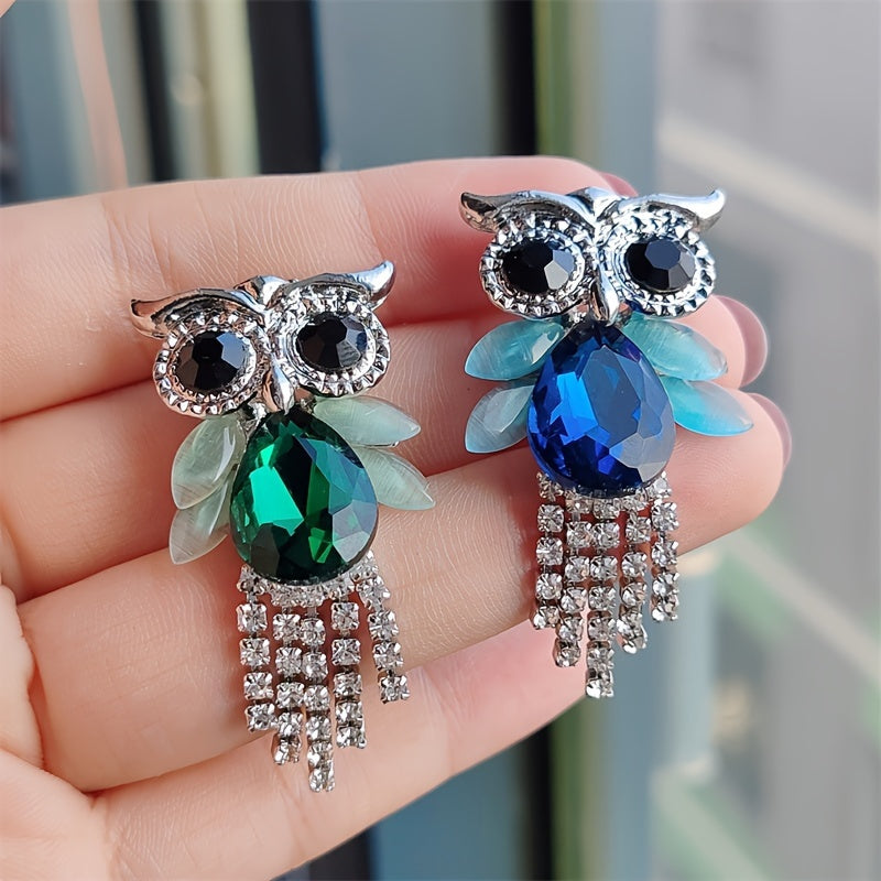 Vintage Owl Brooch for Women with Rhinestones Alloy Animal Pin Jewelry