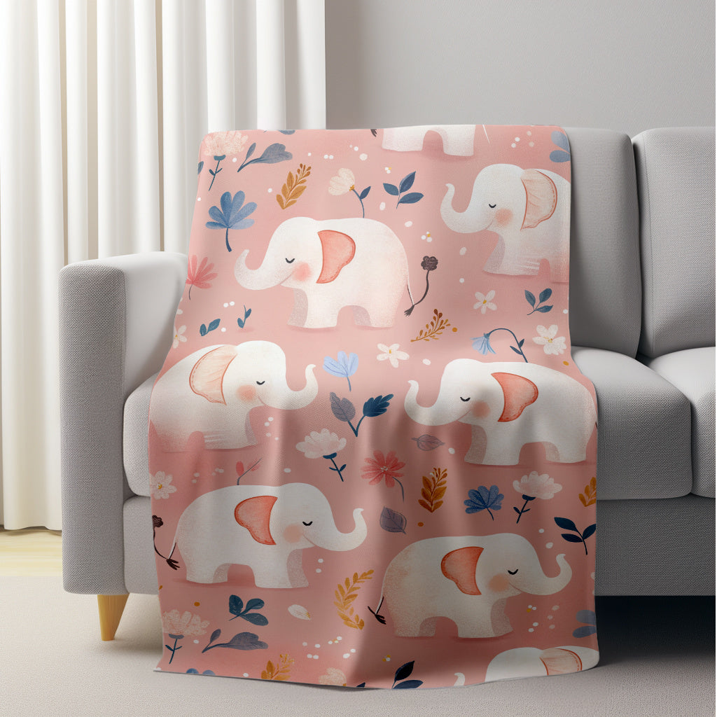 Elephant Print Flannel Throw Blanket Lightweight Plush Sofa Blanket for All Seasons