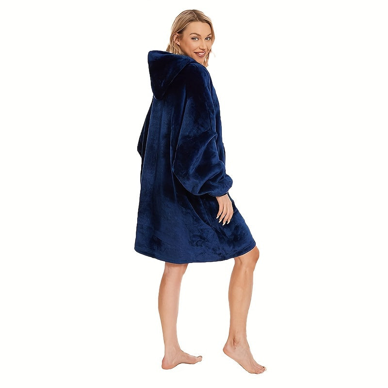 Oversized Hooded Blanket Flannel Wearable Throw with Pocket and Hood