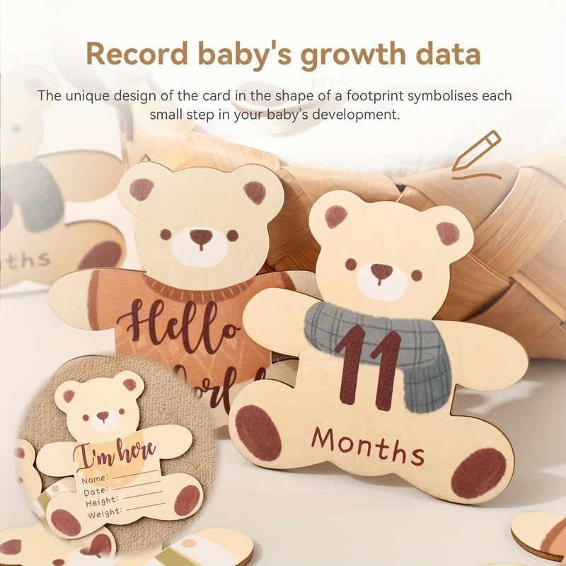 First Year Milestone Teddy Bear Photo Props Set for Birth Announcements and Celebrations