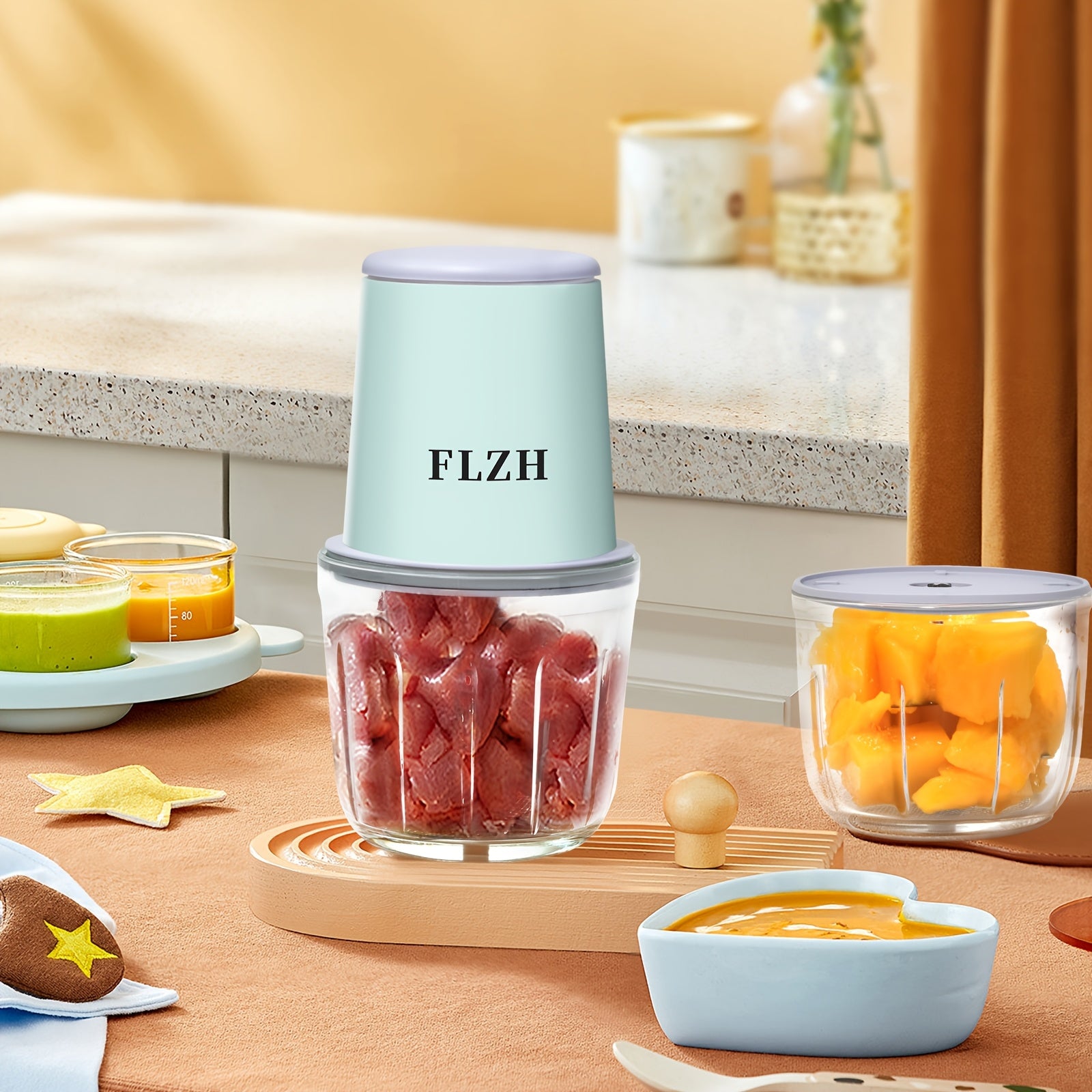 USB bilan qayta to'ldiriladigan elektr go'sht maydalagich va oziq-ovqat protsessori - 0.6L shisha blender, 6 ta o'tkir pichoq bilan, 148W, yengil to'q rangli asos, shaffof korpus, uy oshxonasida foydalanish uchun mukammal