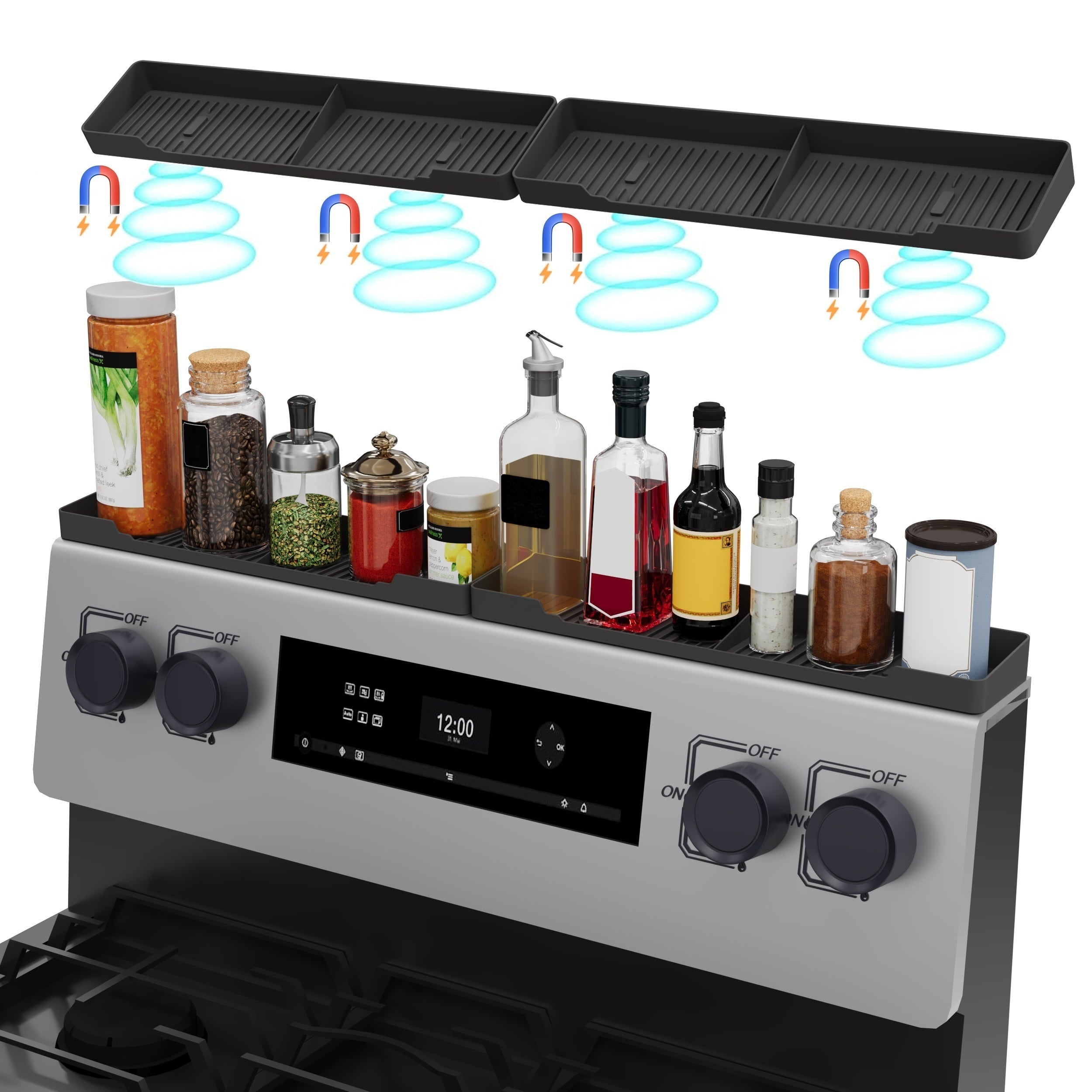 Juego de estantes magnéticos de plástico para horno, 38.99cm, estantes de almacenamiento para cocina y especias