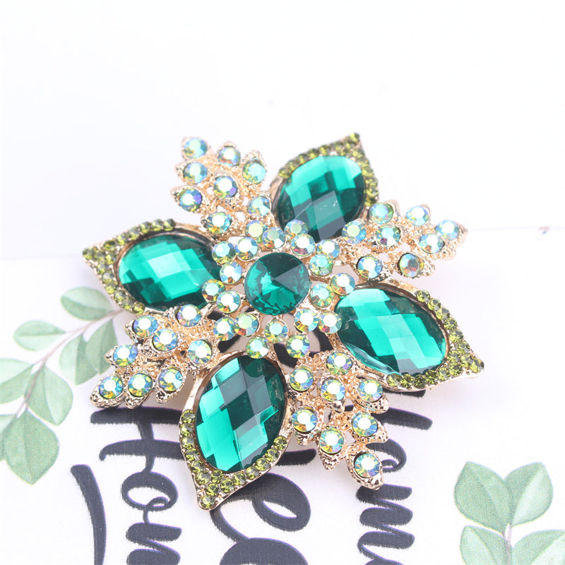 Elegant Flower Brooch Pin Enamel Rhinestones Gift for Her