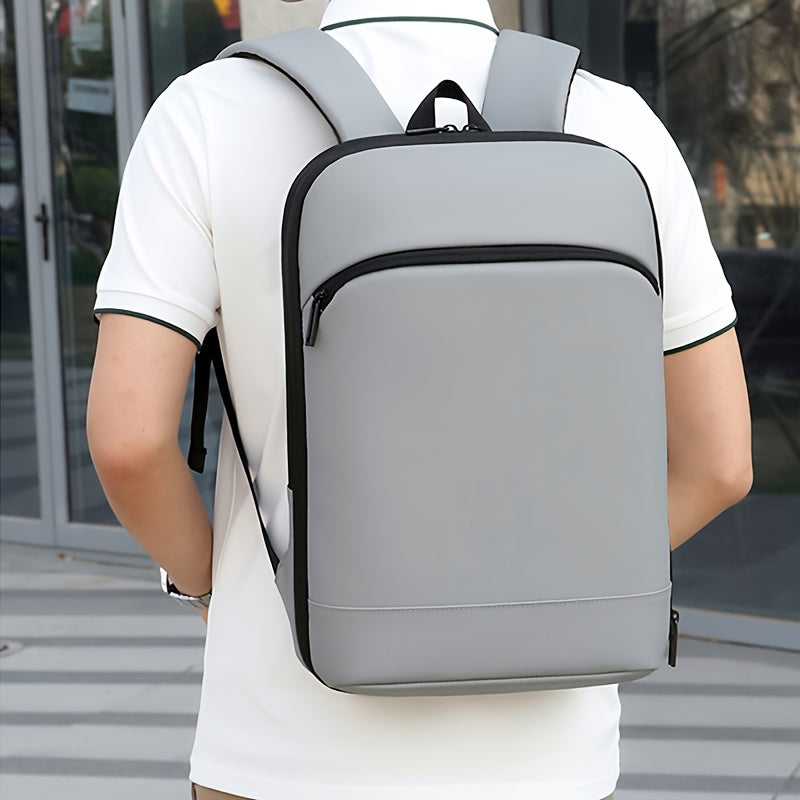 Faux Leather Backpack for Business and Daily Commute with Laptop Compartment in Black Grey Light Grey