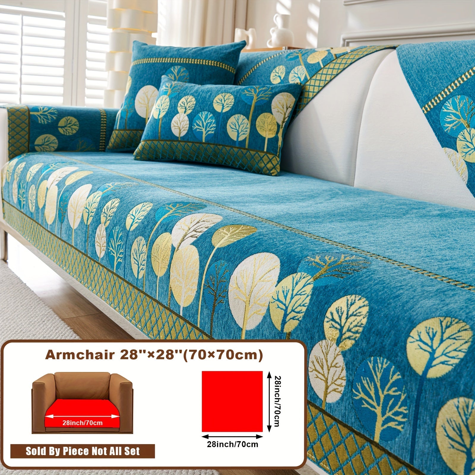 Boho Chic Jacquard Chenille Sofasi Qoplamasi Oygʻon Daraxt Mavzusi Boshqalar uchun Yoqimli Qattiq Yuvilishi Oʻz-oʻzidan yopishmaydigan Bardoshli Qalinlashtirilgan 4 oʻrindiqli kresloni mos keladi