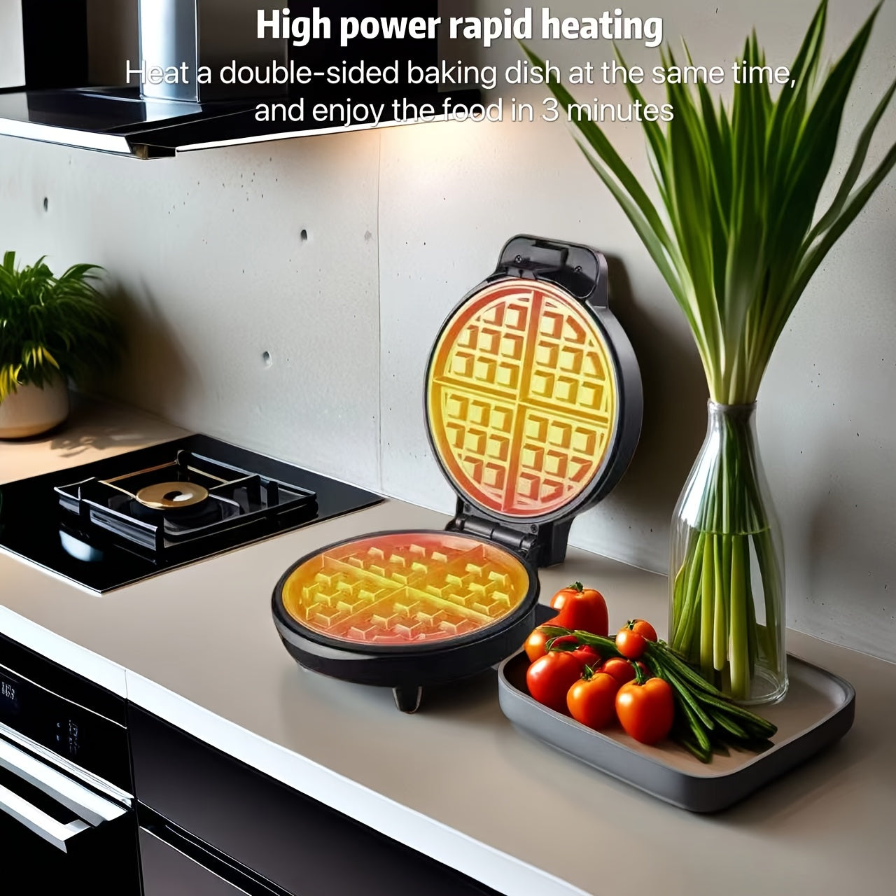 Large Capacity European Waffle Maker for Four Waffles Non-Stick Easy to Clean