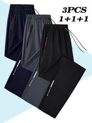 Pantalones deportivos largos de talla grande para hombre, pantalones casuales de verano, pantalones deportivos de poliéster con detalle de cremallera