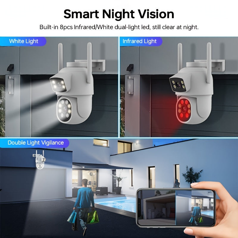 4MP Dual Lens Outdoor Wireless PTZ Security Camera with Color Night Vision AI Motion Detection