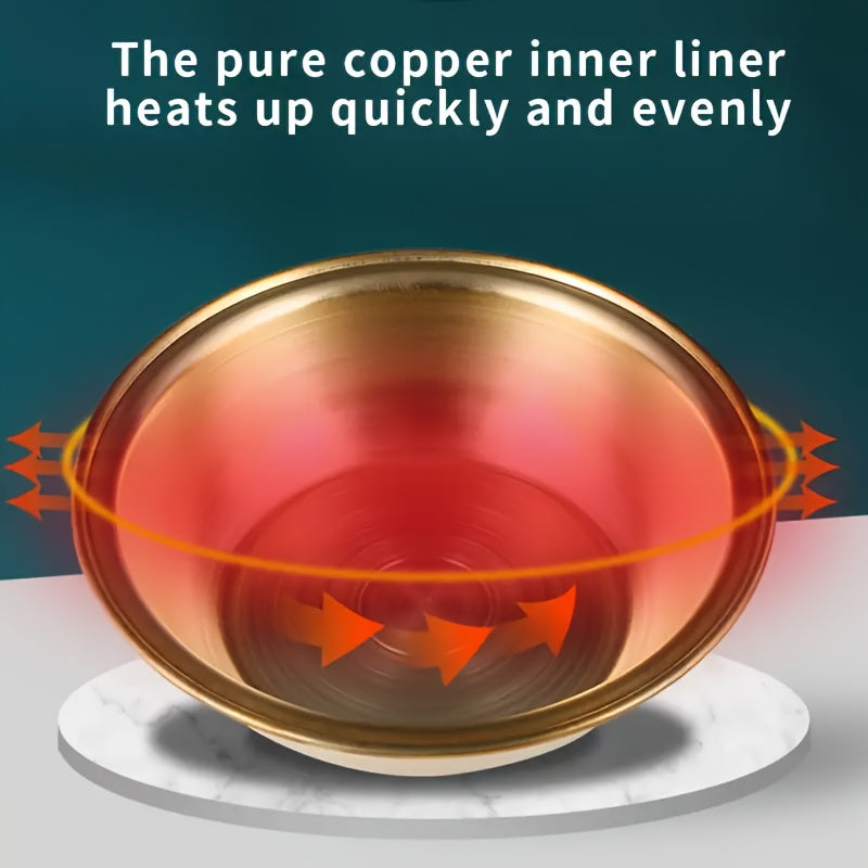 Yellow Floral Enamel Hot Pot with Brass Lining for Family or Individual Use