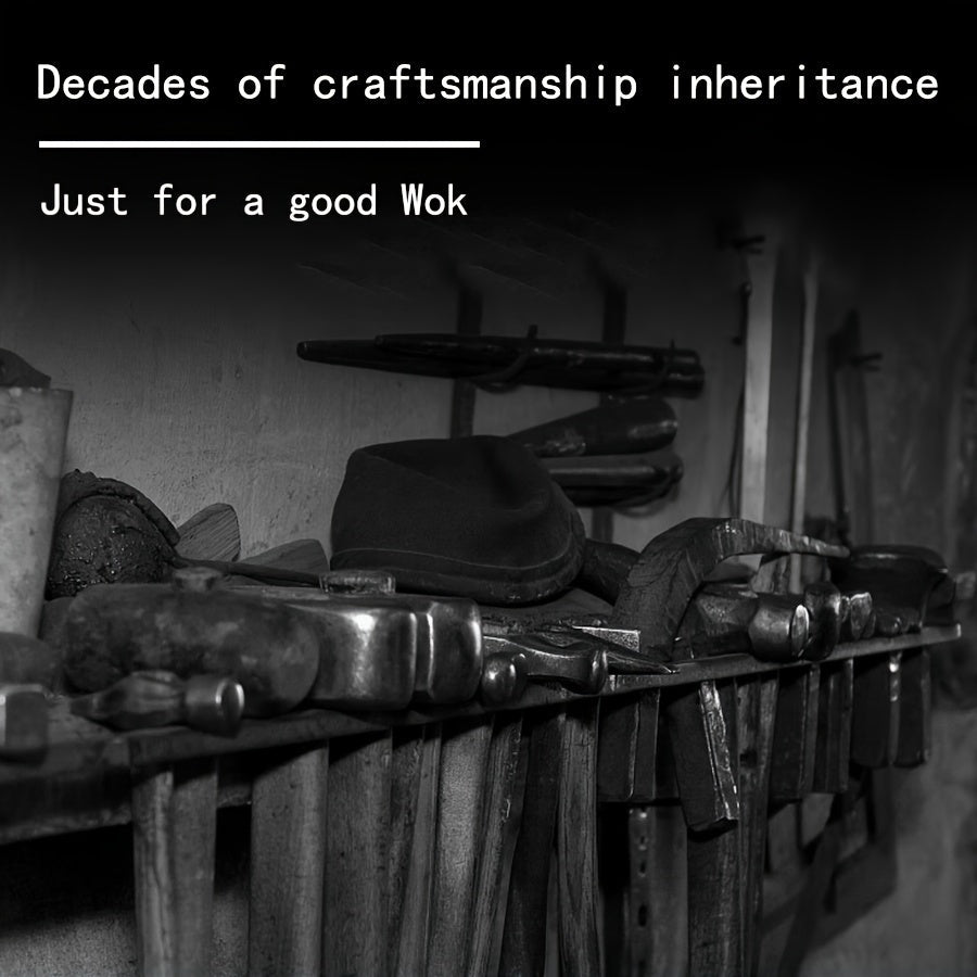 Traditional Chinese Cast Iron Wok with Wooden Handle Non-Stick Surface for Gas Stoves