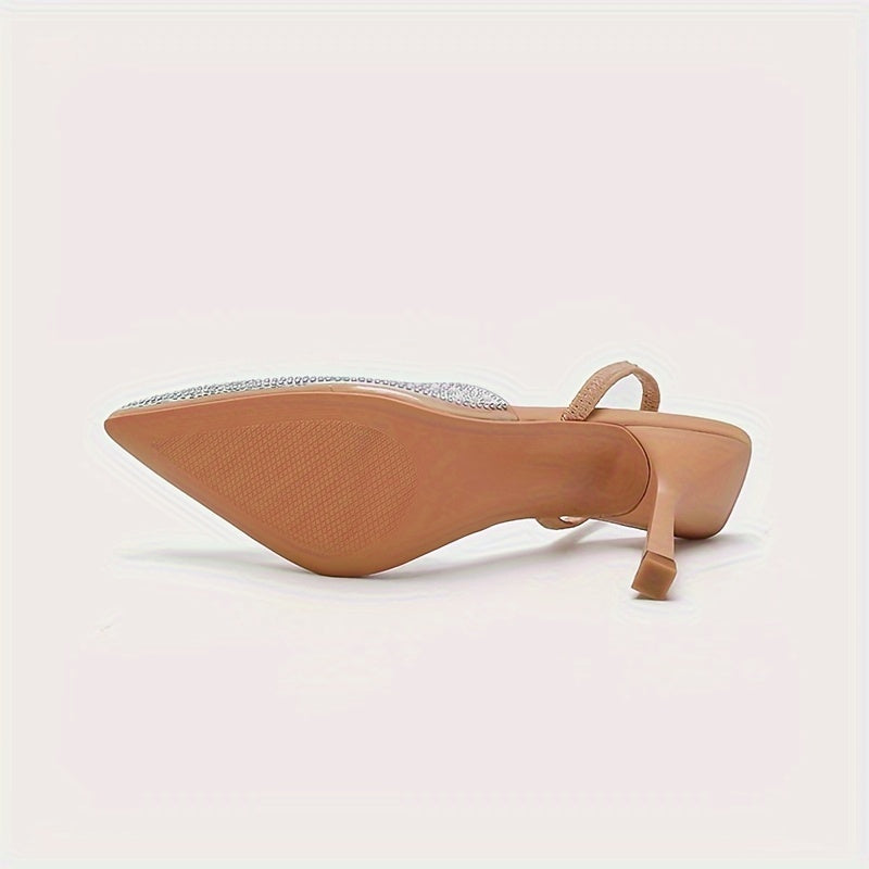 Women's Pointed Toe Rhinestone Stiletto Sandals Summer Slip-On