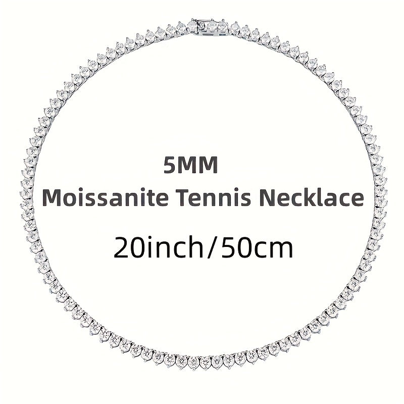 Sterling Silver Moissanite Tennis Necklace 5mm Claw Design for Women